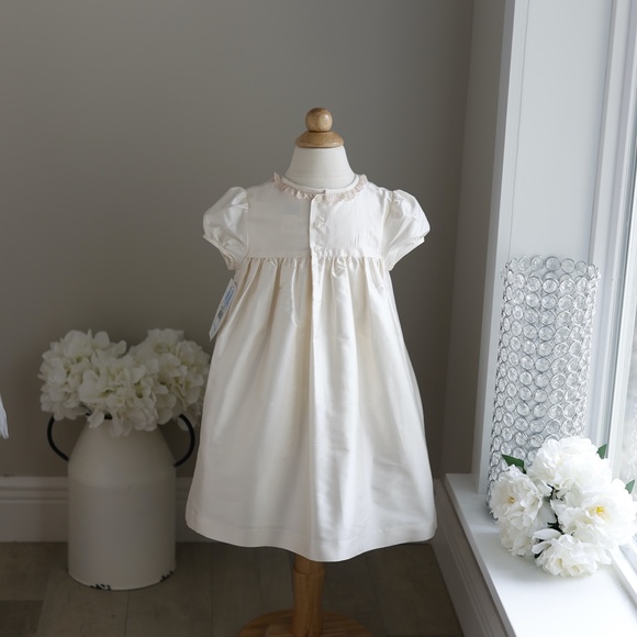 Ivory Silk Dress ELEGANT Pink Trim FLOWER GIRL Special Occasion Luli & Me NWT - Picture 6 of 11